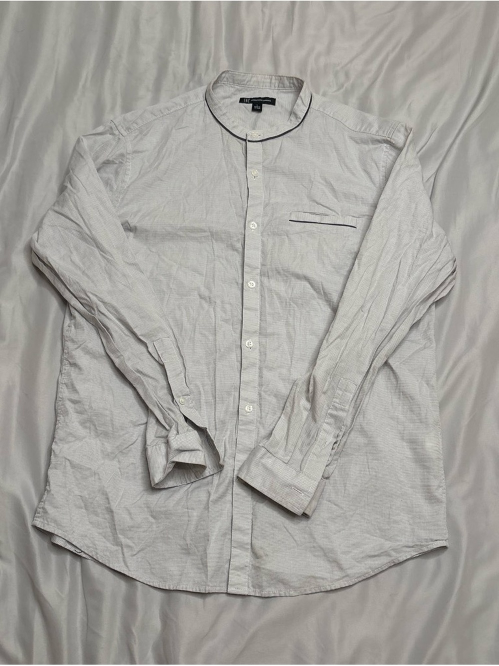 INC International Concepts White Band-Collar Dress Shirt with Contrast Trim